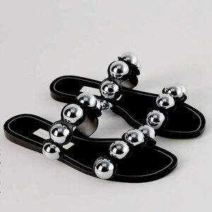 Zara sandals / slides silver balls details, size 40 (will fit 39)